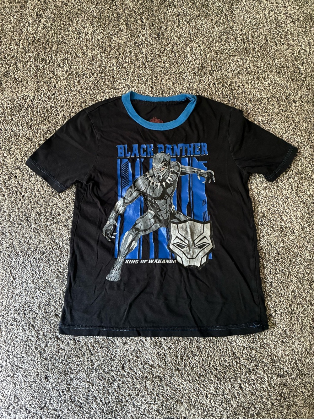Marvel Black Panther Logo Black and Blue Short Sleeve Tee, Size 5/6